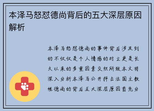 本泽马怒怼德尚背后的五大深层原因解析